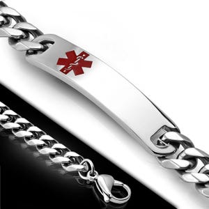 9mm Wide Stainless Steel Curb Chain Medical Alert Bracelet