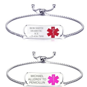 Personalized Stainless Steel Quality Medical ID Bracelet Adjustable- Free Engraving