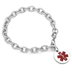 Personalized Stainless Steel Round Charm Medical Alert Bracelet
