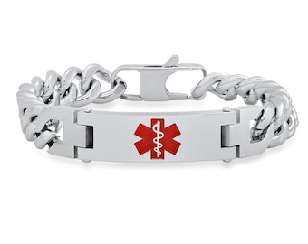 Custom Engraved Medical Alert Bracelet: Stainless Steel Cuban Link Chain