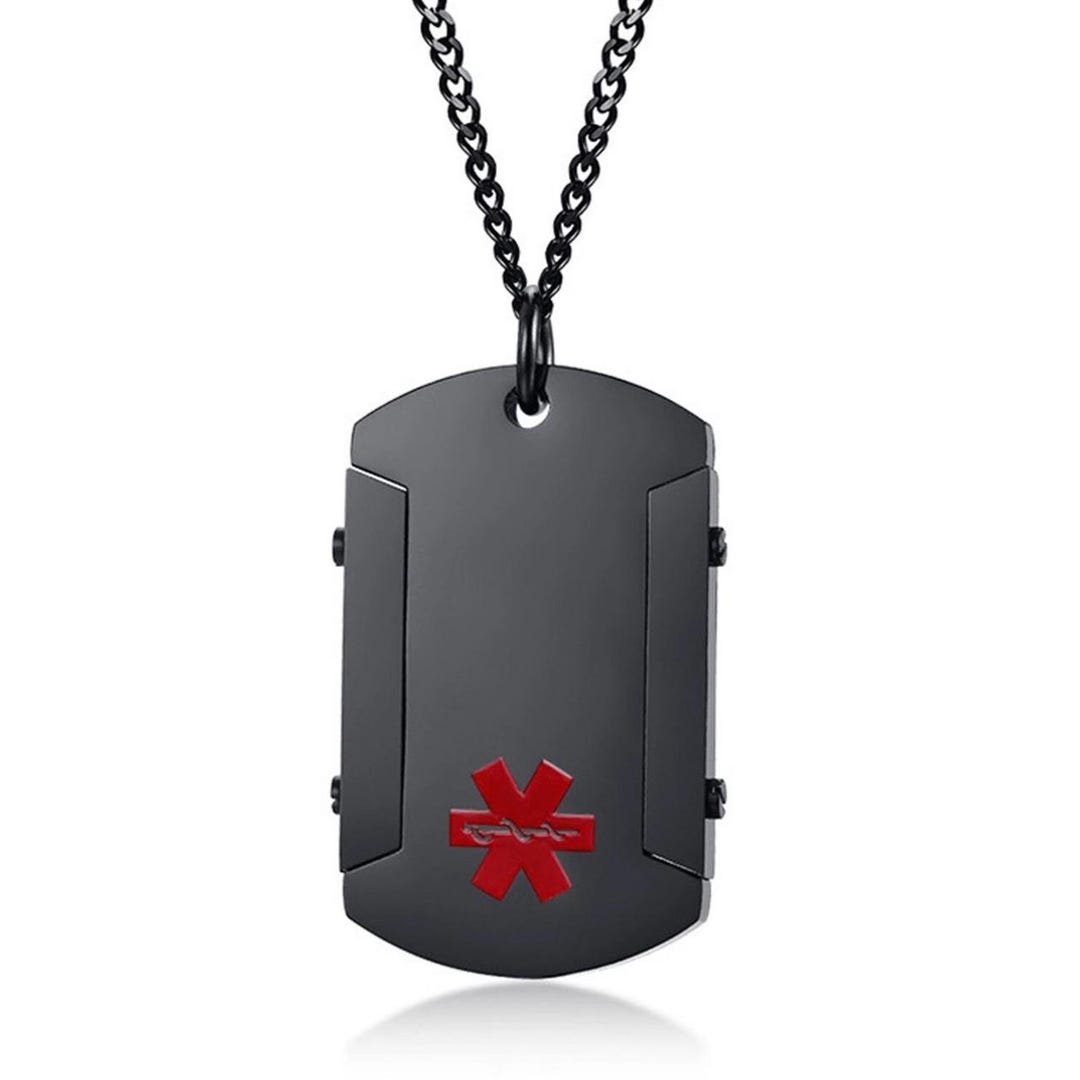 Personalized Black Stainless Steel Medical Alert Necklace – Dog Tag ...