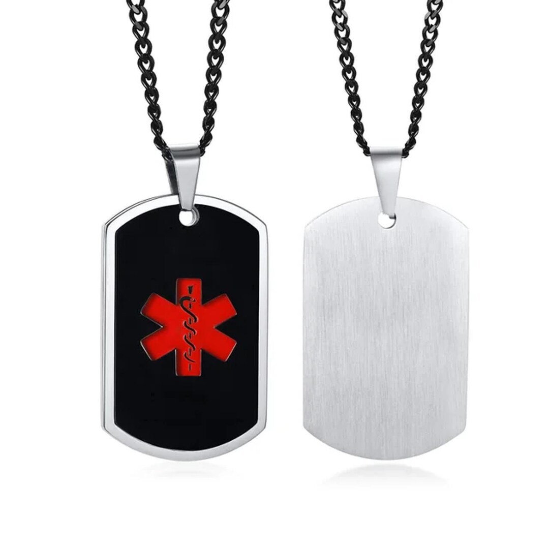 Personalized Black Stainless Steel Medical ID Dog Tag Necklace – Free ...