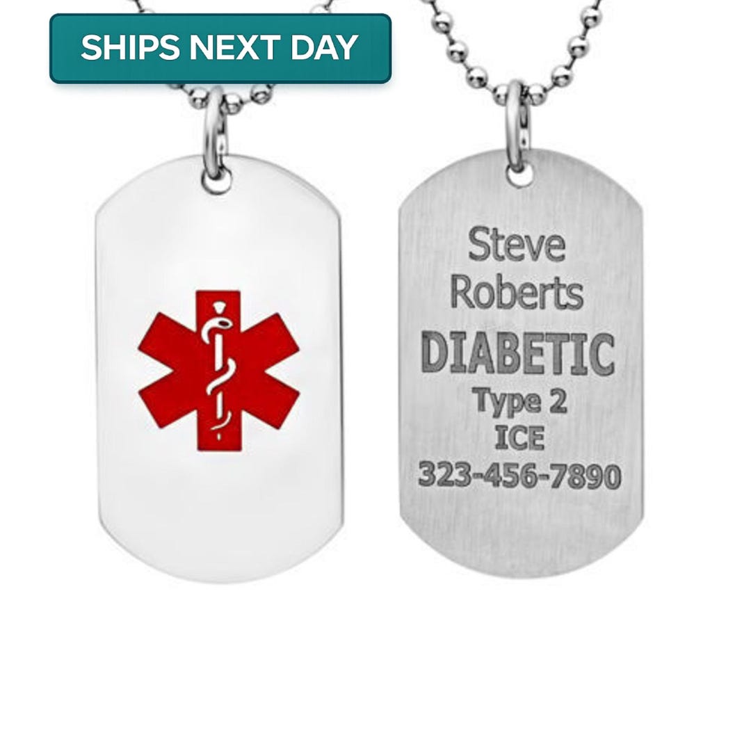 Personalized Medical Alert Dog Tag Necklace: Stainless Steel + Free ID ...