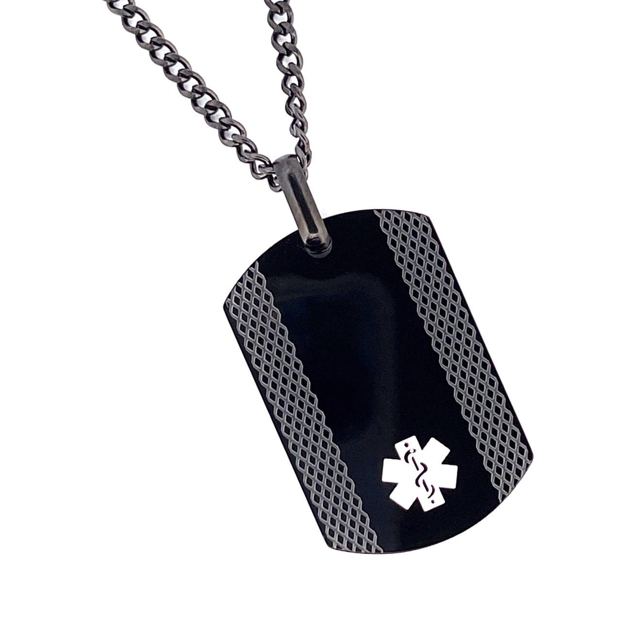 Personalized Black Stainless Steel Medical Alert Dog Tag Necklace With ...