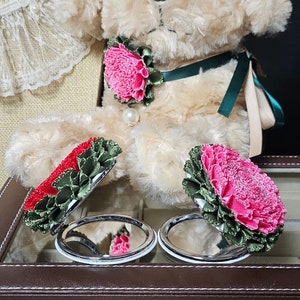 Espejo de mano de clavel Espejo de mano portátil Regalo del día de la madre Regalo de los padres rosa o rojo (dos espejos)