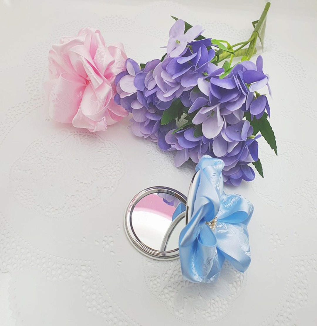 A Blue Cute Hand Mirror Beautiful Samll Size Hand Mirror Blue Ribbon
