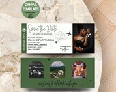 Destination Wedding Save The Date Boarding Pass, DIY Canva Template