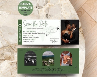 Editable Boarding Pass Save The Date, Destination Wedding save the date, travel theme wedding - DIY Canva Template