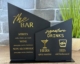 Wedding Acrylic Bar Sign, Double Panel Bar Menu, Custom Acrylic Bar Menu Sign, Luxury Wedding Decor, His and Hers Drinks Menu