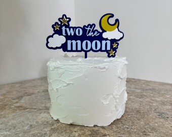 Décoration de gâteau Two The Moon, décoration acrylique 3D pour deuxième anniversaire