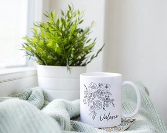 Floral Arrangement Personalized Name Mug - Customizable Gifts for her Mug Clear Mug Camp Mug Mothers Day Mug