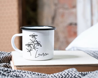 Line Drawing Echinacea Cone Flower Personalized Name Mug - Customizable Gifts for her Mug Clear Mug Camp Mug Mothers Day Mug