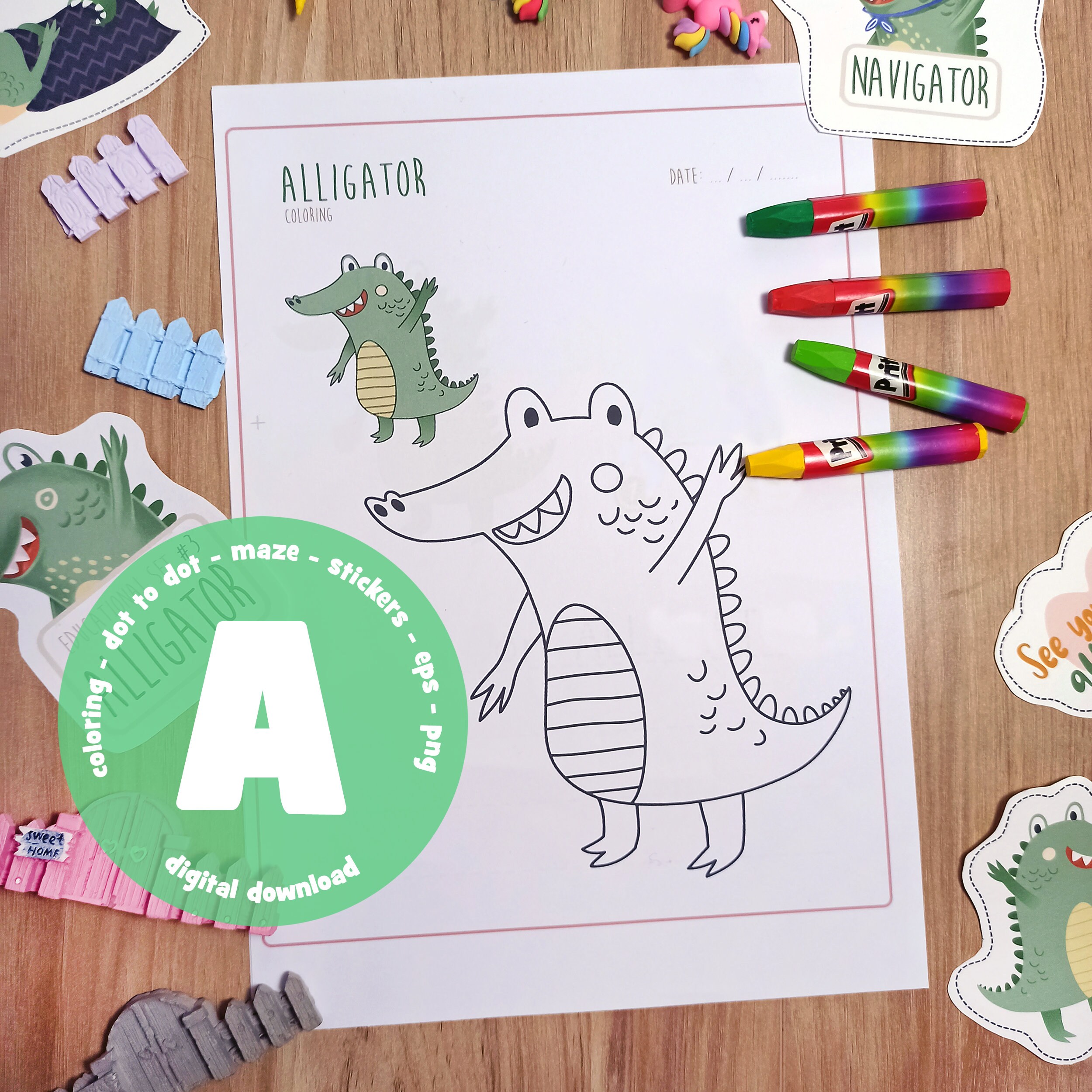 Alligator Education Set. Coloring Dot to Dot Printable Pages | Etsy