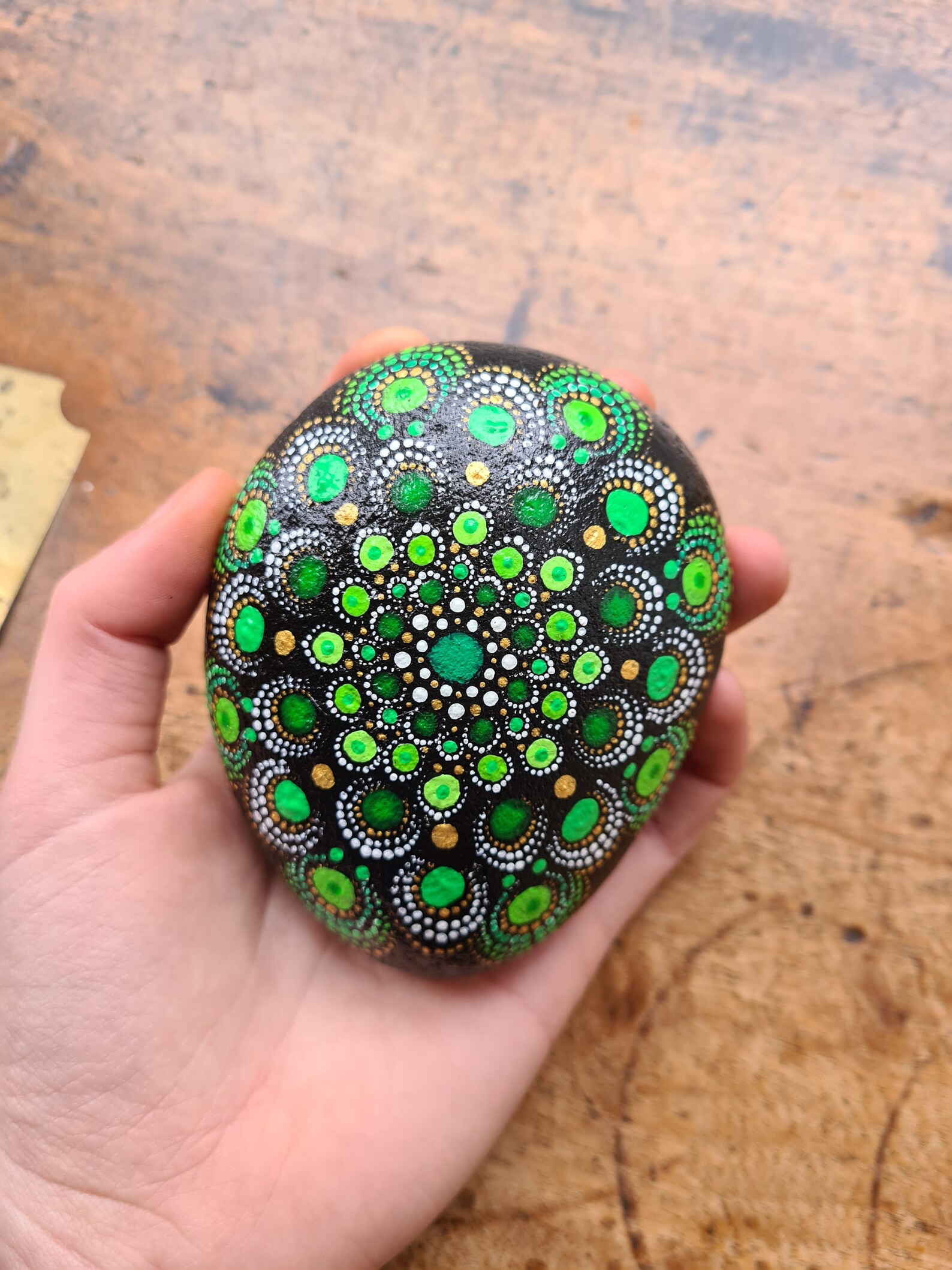 Green Royal Rock Mandala Stone Etsy