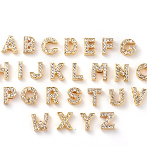 12mm Gold Alloy Rhinestone Letter Beads 