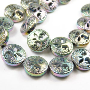 6 Pieces - 12x4mm Electroplated Non Magnetic Hematite Tree Of Life Beads - Light Rainbow Plated - Gemstone Beads - Jewelry Supplies