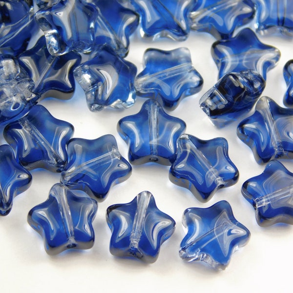 20 Pieces - 8x4mm Transparent Prussian Blue Glass Star Beads - Blue Glass - Glass Beads - Jewelry Supplies - Craft Supplies