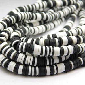 15 Inch Strand - 6x1mm Mixed Color Polymer Clay Heishi Beads - Black White Mix - Disc Beads - Polymer Clay - Jewelry Supplies