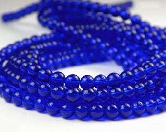 11 Inch Strand - 4mm Round Transparent Cobalt Blue Glass Beads - 1/3/5 Strands - Cobalt - Glass Beads - Jewelry Supplies - Craft Supplies