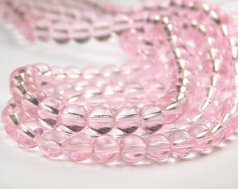 15 Inch Strand - 6mm Round Transparent Pink Glass Beads - 1/3/5 Strands - Pink Glass - Glass Beads - Jewelry Supplies - Craft Supplies