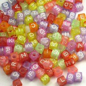 50 Grams (300) Pieces - 6x6mm Acrylic Letter Cube Beads - Transparent Mixed Color - Alphabet Beads - Spacer Beads - Jewelry Supplies