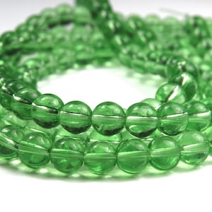 12 Inch Strand - 6mm Round Transparent Light Green Glass Beads - 1/3/5 Strands - Green - Glass Beads - Jewelry Supplies - Craft Supplies