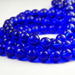 15 Inch Strand - 8mm Round Transparent Cobalt Blue Glass Beads - Cobalt Glass - Glass Beads - Jewelry Supplies - Craft Supplies