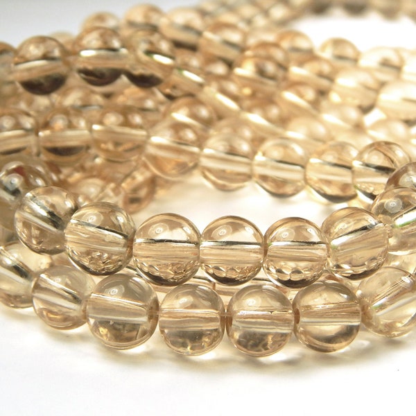 15 Inch Strand - 8mm Round Transparent Bisque Glass Beads - Beige Glass - Glass Beads - Jewelry Supplies - Craft Supplies