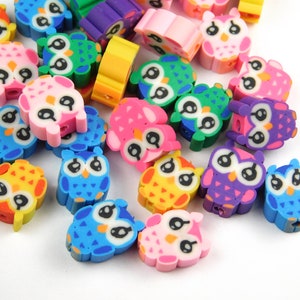 25 Pieces - 12x10x4mm Multicolor Polymer Clay Owl Beads - Owl Beads - Polymer Clay - Jewelry Supplies - Craft Supplies