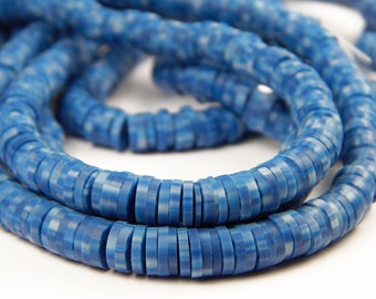 15 Inch Strand - 6x1mm Blue Checkered Polymer Clay Heishi Beads - Disc Beads - Polymer Clay - Jewelry Supplies