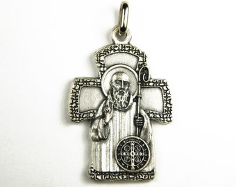 1 Piece - 1-1/2 x 1 Inch Tibetan Silver San Benito Cross Pendants - Crucifix - Rosary Supplies - Jewelry Supplies - Craft Supplies