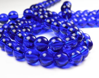 12 Inch Strand - 10mm Round Transparent Cobalt Blue Glass Beads - Cobalt Glass - Glass Beads - Jewelry Supplies - Craft Supplies