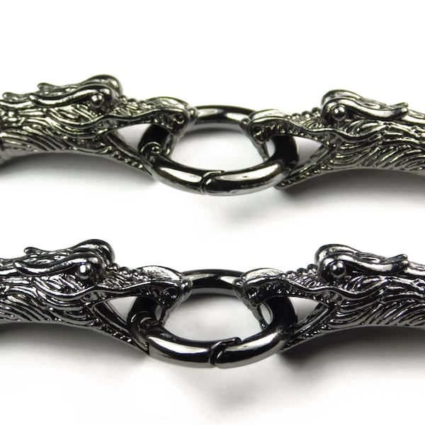 1 Piece - 80mm Gunmetal Dragon Head O-Ring Clasp - Spring Gate Ring - 6 Gauge - Cord End Clasps - Closures - Jewelry Supplies