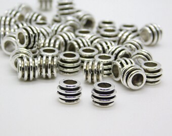 20 Pieces - 8x6mm Antique Silver Spacer Beads - Large Hole Beads - Metal Spacer Beads - Jewelry Supplies - Craft Supplies