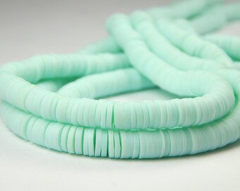 15 Inch Strand - 6x1mm Light Turquoise Blue Polymer Clay Heishi Beads - Disc Beads - Polymer Clay - Jewelry Supplies