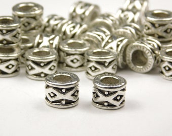 10 Pieces - 10x7mm Antique Silver Rondelle Beads - Large Hole Beads - Metal Spacer Beads - Jewelry Supplies - Craft Supplies
