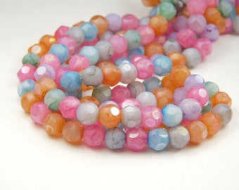 14-1/2 Inch Strand - 6mm Faceted Frosted Multicolor Glass Beads - Mixed Color Glass - Glass Beads - Jewelry Supplies - Craft Supplies