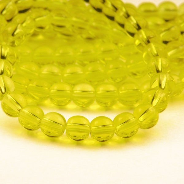 15 Inch Strand - 6mm Round Transparent Yellow Glass Beads - 1/3/5 Strands - Yellow Glass - Glass Beads - Jewelry Supplies - Craft Supplies