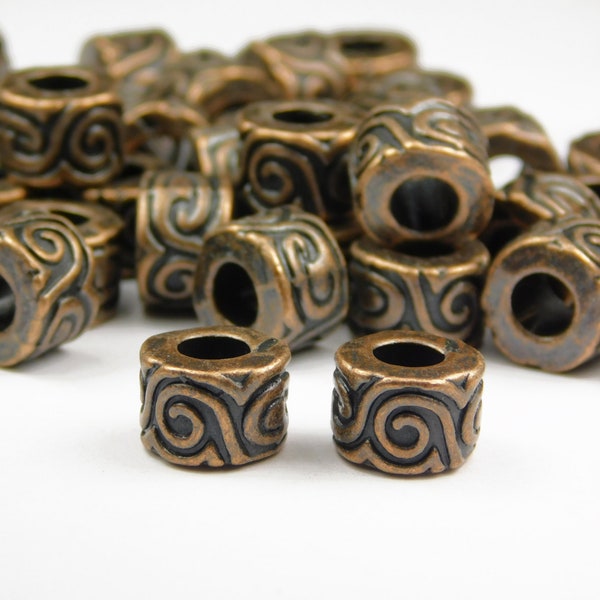 10 Pieces - 11x7mm Antique Copper Spacer Beads - Large Hole Beads - Metal Spacer Beads - Jewelry Supplies - Craft Supplies