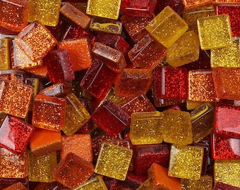 50 Pieces - Mixed Color 10mm x 4mm Square Glass Glitter Mosaic Tiles - Orange Yellow Mix - Mosaic Making - Mosaic Supply - Craft Supplies