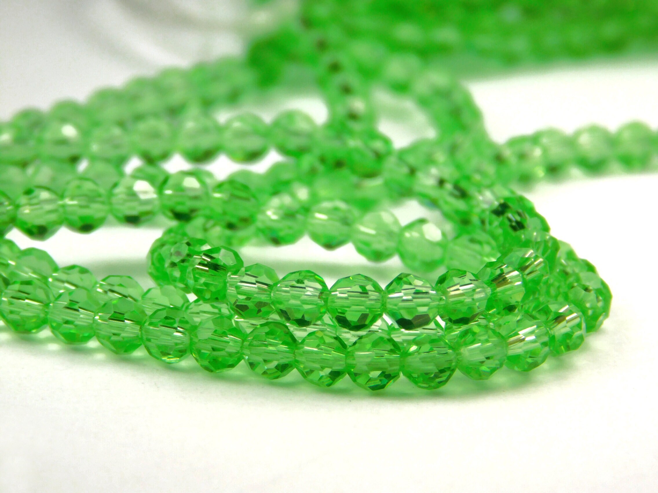 14 Inch Strand - 4mm Faceted Transparent Grass Green Glass Beads - Green Glass - Glass Beads - Jewelry Supplies - Craft Supplies