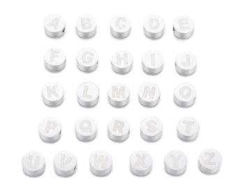 10mm Flat Round Silver Stainless Steel Letter Beads - Pick Your Letter - Alphabet Beads - Spacer Beads - Jewelry Supplies