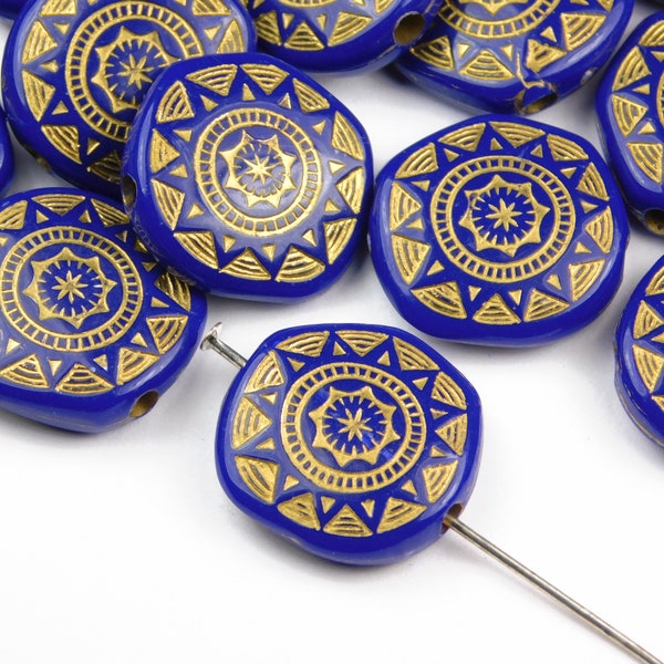 10 Pieces - 18x17x5mm Metal Enlaced Acrylic Sun Beads - Blue And Gold - Acrylic Beads - Craft Supplies - Jewelry Supplies