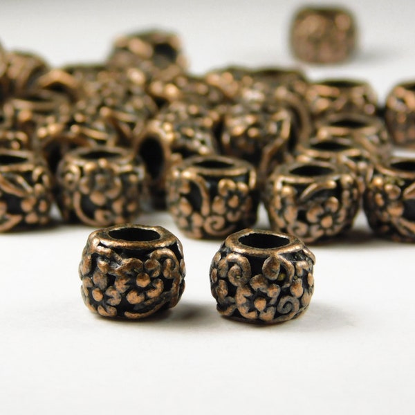 10 Pieces - 10x7mm Antique Copper Spacer Beads - Large Hole Beads - Metal Spacer Beads - Jewelry Supplies - Craft Supplies