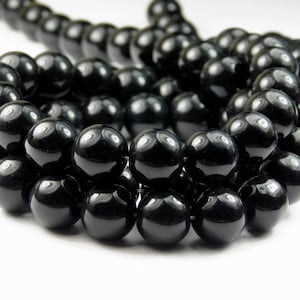 11 Inch Strand - 10mm Round Black Glass Beads - Black Glass - Glass Beads - Jewelry Supplies - Craft Supplies