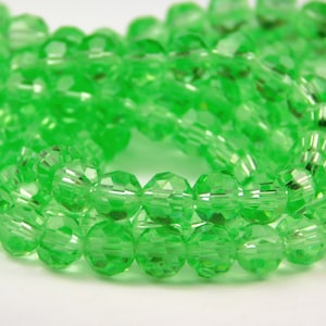 20 Inch Strand - 6mm Faceted Transparent Green Glass Beads - Green Glass - Glass Beads - Jewelry Supplies - Craft Supplies