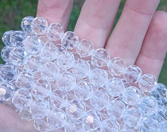 24 Inch Strand - 10mm Faceted Round Transparent Clear Glass Beads - Clear Glass - Glass Beads - Jewelry Supplies - Craft Supplies