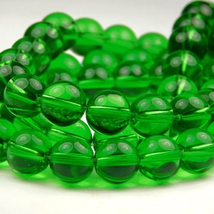 5 Strands - 10mm Round Transparent Green Glass Beads - Green Glass - Glass Beads - Jewelry Supplies - Craft Supplies