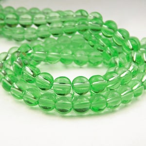 12 Inch Strand - 6mm Round Transparent Pale Green Glass Beads - 1/3/5 Strands - Green - Glass Beads - Jewelry Supplies - Craft Supplies