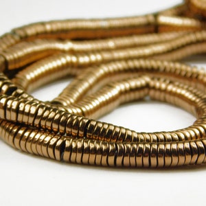 15 Inch Strand - 4x1mm Electroplated Non Magnetic Hematite Beads - Wavy Beads - Light Copper - Flat Round - Gemstone Beads